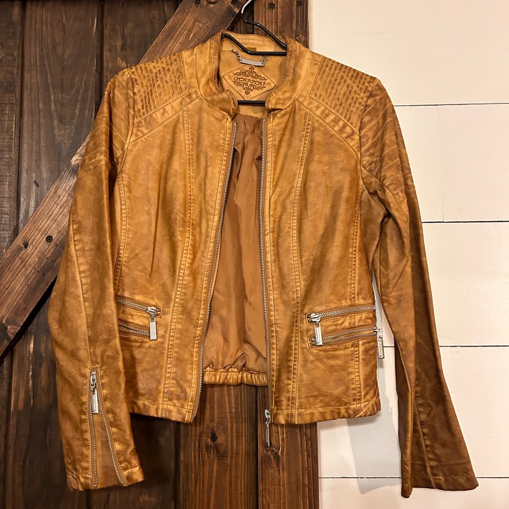 Faux leather bomber jacket